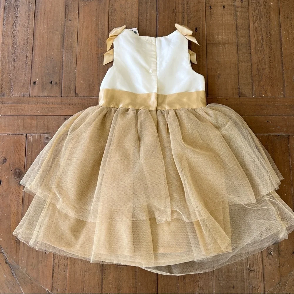 Janie and jack metallic gold colorblock tulle party dress nwt